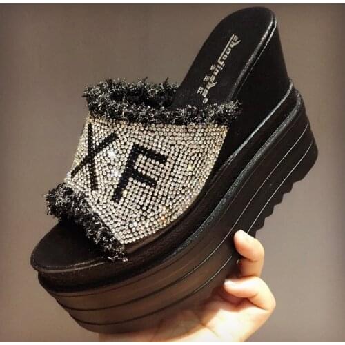 Summer Fashion Wear Womens Slippers 2021 New Korean High-heeled Platform Sponge Cake Thick-soled Sandals And Slippers