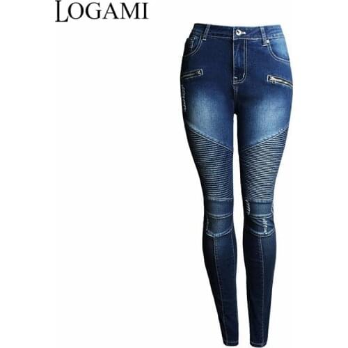 LOGAMI Fashion Skinny Jeans Woman Ripped Pencil Pants Women Zipper Slim Jeans New Fashion