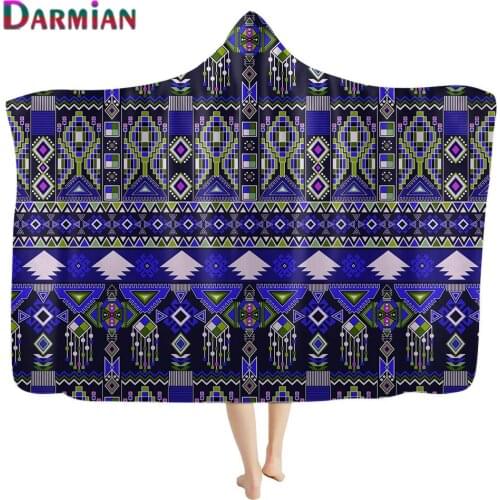 DARMIAN 2021 Fashion Tribe Aztec Pattern Colorful Wearable Hooded Blanket for Kids Adult Warm Fleece Sofa Bedroom Throw Blanket