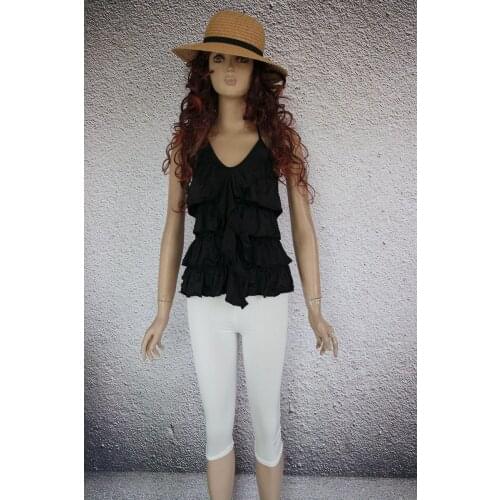 Fashion Lady tanks 3S2025 Free shipping Black Halter V-neck Layered Ruffle Back Open Sexy Clubwear Top