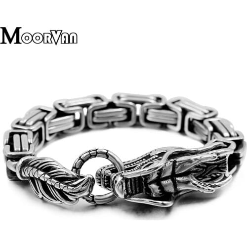 Moorvan New Arrival Rock Party Gift Black-Silver Color Stainless Steel Byzantine Dragon Men Bracelet Hot Selling Jewelry VB644
