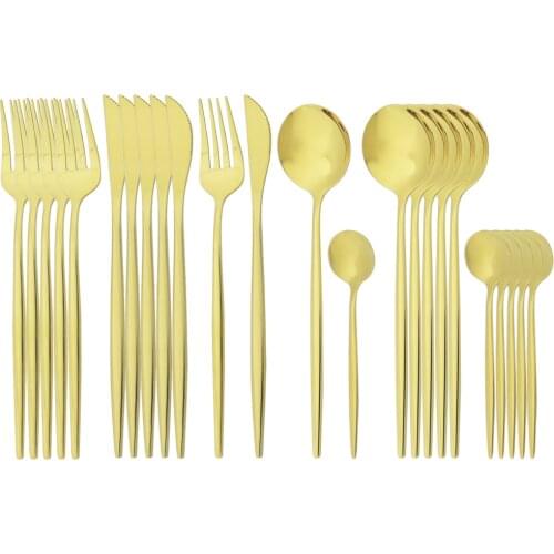 24Pcs Gold Cutlery Set Knife Fork Coffee Spoon Tableware Set Stainless Steel Dinnerware Set Western Kitchen Dinner Tableware Set