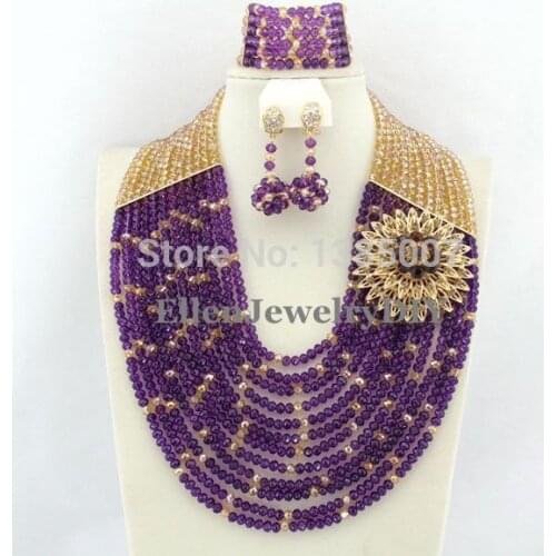 Nigerian Wedding African Beads Jewelry Set Crystal Purple Beads Necklace Set Dubai African Jewelry Set Crystal Jewelry Set P3688