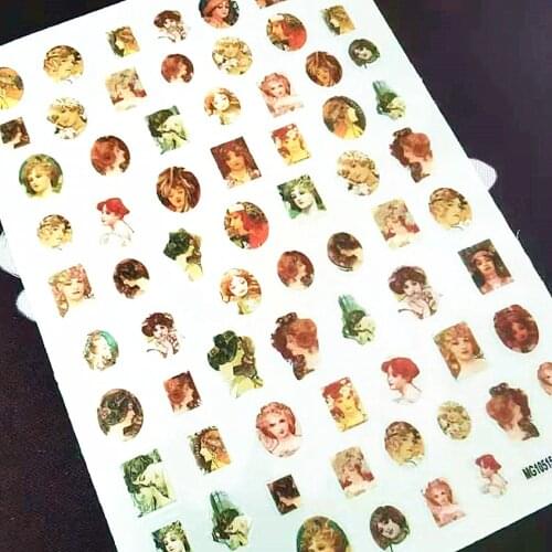 Newest MG0515-36 Mucha style pattern 3D nail sticker decal back gule DIY nail manicure decoration accessory