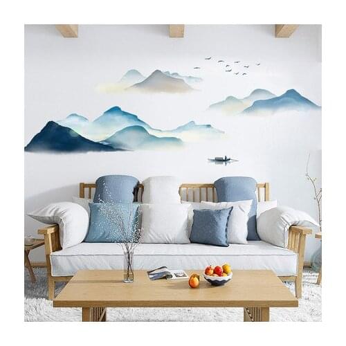 New Chinese Style Wall Sticker Zen Landscape Study Room Decor Ink Painting Landscape Classical Living Room TV Background Mural
