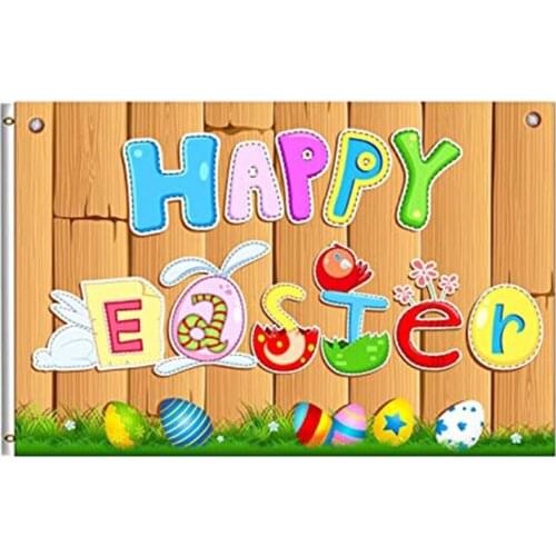 Happy Easter Flag 3x5 FT Easter Eggs Chicken Bunny Wooden Festival House Banner for Indoor Outdoor Home Party Easter Decor