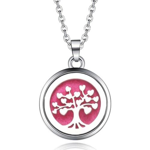Stainless Steel Tree pattern Aroma Box Pendant Necklace Magnetic Aromatherapy Essential Oil Diffuser Box Locket Pendant Jewelry