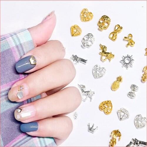 50Pcs Gold Silver Nail Rhinestones Unicorn Pineapple Nail Art Design 3D Charms For Nail Art Studs Strass Manicure Accesories