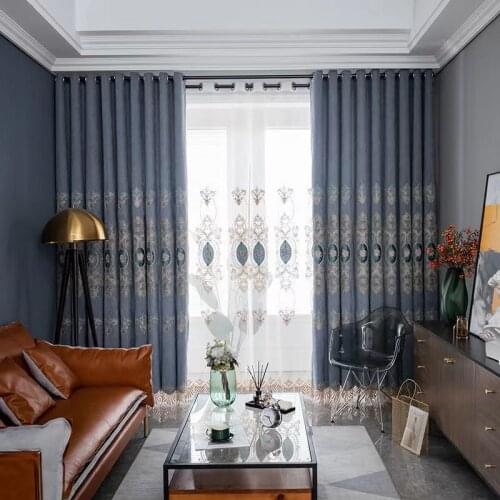 Simple Exquisite Cashmere Chenille Embossed Embroidered Curtains Hollow Curtains for Living Room Bedroom Classical Curtain Tulle