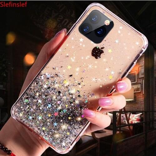 Luxury Bling Sequins Star Glitter Phone Case For iphone 11 Pro X XR XS MAX 6 s 6S 7 7Plus 8 Plus Transparent Soft TPU Cover Case
