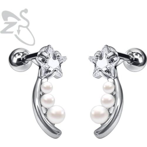 Pearl Earrings Cubic Zirconia Stud Crystal Stud Earrings Elegant Women Earring Cartilage Ear Piercing Stud Body Piercing Jewelry