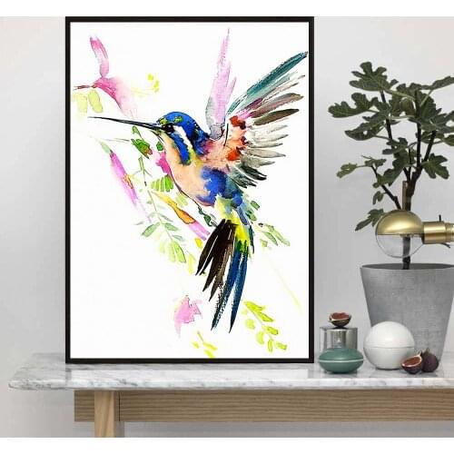 Nordic Watercolor Hummingbird Bird Abstract Wall Art Paint Wall Decor Canvas Prints Canvas Art Poster Oil Paintings No Frame