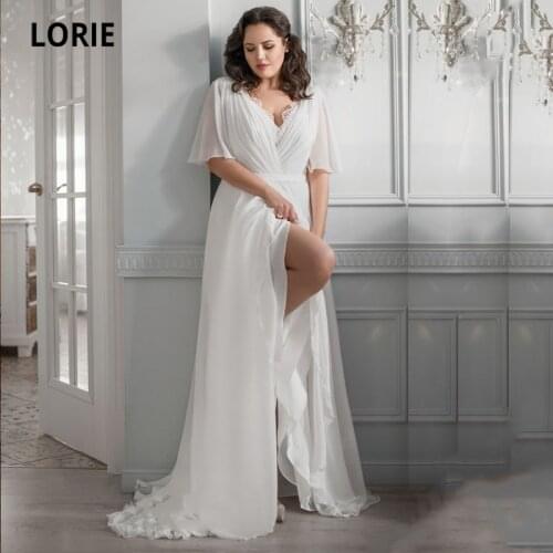 LORIE Plus Size Wedding Dresses V-Neck Lace Chiffon A-Line Bridal Gowns Princess Custom Made Wedding Gown vestido de noiva 2021