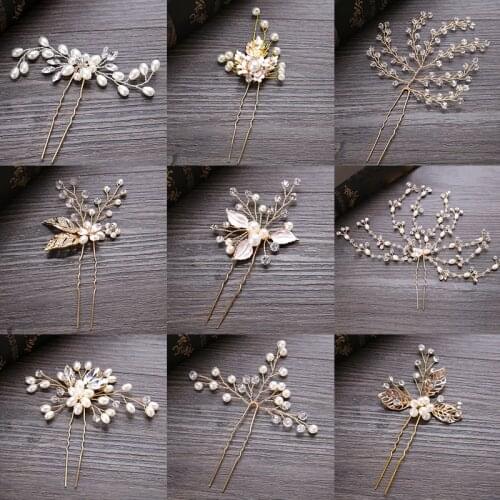 FORSEVEN Wedding Crystal Pearl Hair pins For Gold Bridal Hair Accessories Fashion Women Hair Clips Many Wedding Hair Jewelry