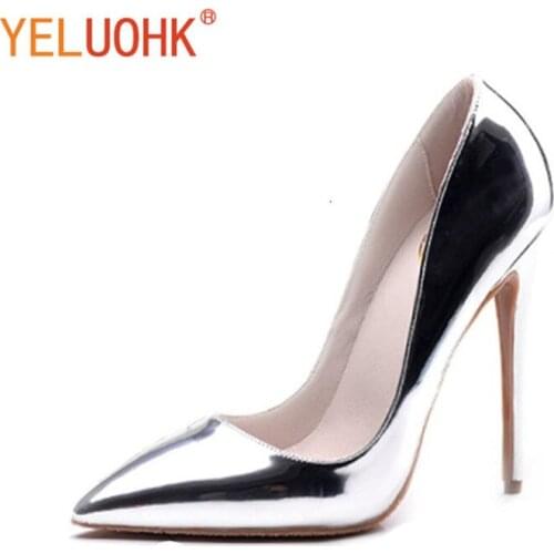 34-43 Extreme High Heels Patent Leather Heel Shoes Women Pumps 12 CM