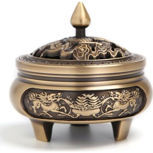 Vintage Copper Incense Burner Buddhist Tranquilizing Coil Sandalwood Incense Holder Creative Tripod Zen Garden Home Decor I60B