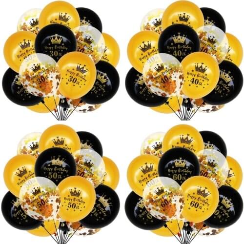 Gold Black 30th 40th 50th Birthday Confetti Balloons Happy Birthday Ballons 30 40 50 Adult Birthday Party Balloon Decor Supplies
