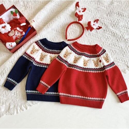 Spring Autumn Christmas Kids Boys Girls Long Sleeve Deer Knit Sweater Children Clothing Baby Kids Boys Girls Pullover Sweaters