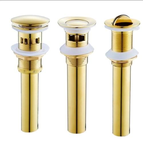 High quality Solid Brass Bathroom Lavatory Sink Push-down Pop Up Basin Drain With Gold/Chrome bathroom parts faucet accessories