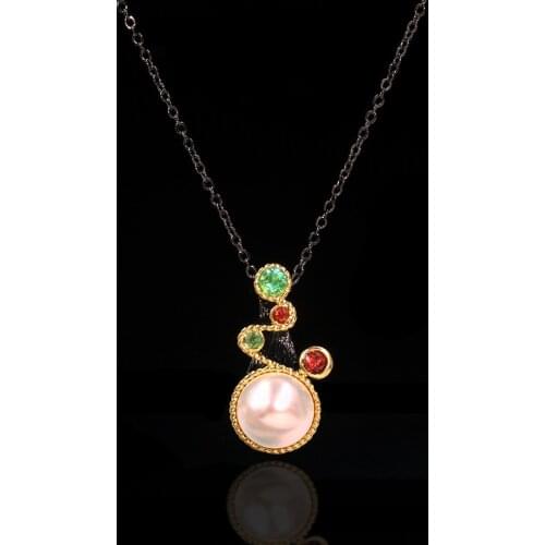 CIZEVA Bohemia Jewelry Luxury Baroque Pearl 925 Sterling Silver Pendant Necklace Noble Zircon Female Sweater Chains