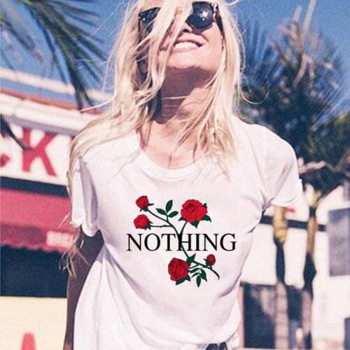 Nothing Rose Grunge Graphic Tee Women Summer Casual Short Sleeve White Shirt Nothing Rose Aesthetic TShirt Tumblr Clothes