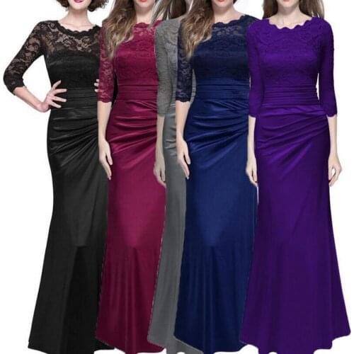 Womens Retro Floral Lace Vintage Half Sleeve Vintage Ruched Wedding Maxi Gown Dress Lace embroidery vintage Dress