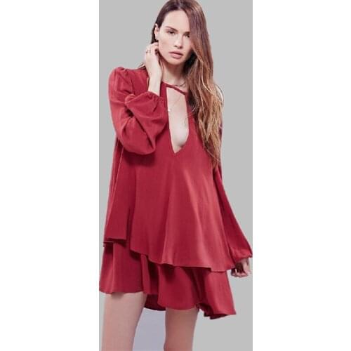 Large size womens sexy v-neck lantern sleeve dress red black and white dress.Loose dress ress