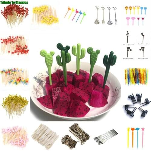 1-100pcs Animal Fruit Fork Mini Cartoon Children Snack Cake Dessert Food Fruit Pick Toothpick Lunches Party Decor Cocktail