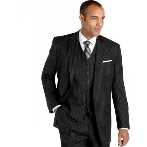2014 Suits New style Black stripes Groom Tuxedos Groomsmen Mens Wedding Suits Best man Suits (Jacket+Pants+Vest+Tie)