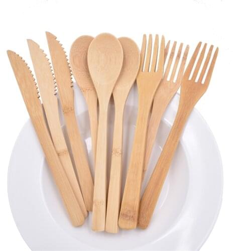 3pcs/set Tableware Set Camping Outdoor Natural Bamboo Japanese Style Restaurant Fork Knife Spoon Cutlery Western Dinnerware