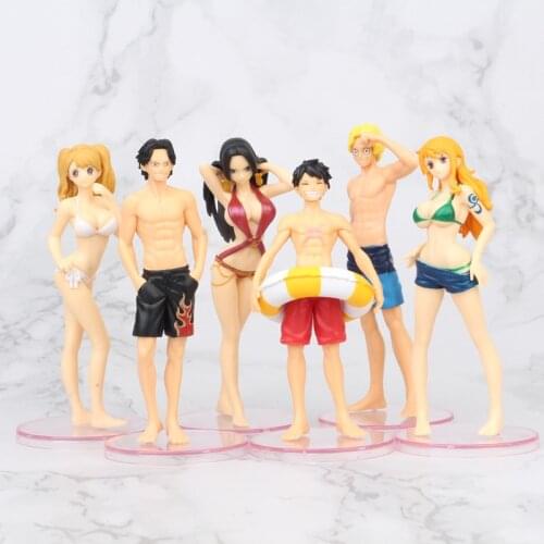 6PCS/SET NEW One Piece Swimwear Monkey D Luffy Nami Boa Hancock doll Model Anime Toys For Children 13CM