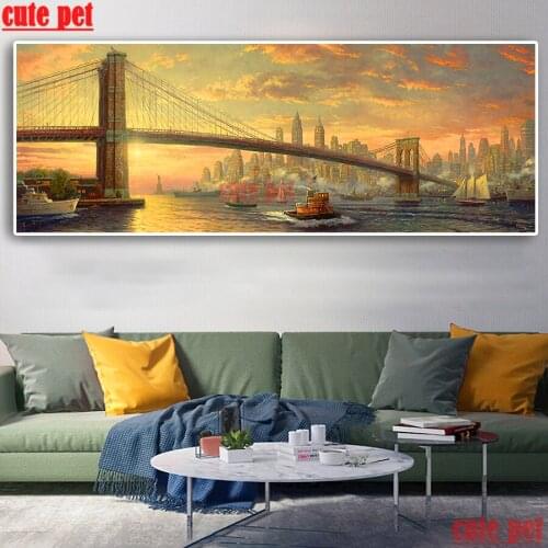 Large 5D Diamond Mosaic Brooklyn Bridge Cross Stitch DIY full square Diamond Embroidery Diamond Painting gifts mosaic home Decor