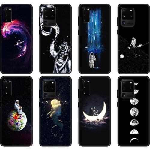 Black tpu Case For Samsung galaxy S20 /S20 PLUS/S20 ultra/S20+ /S20FE back cover Space Moon Astronaut Pattern