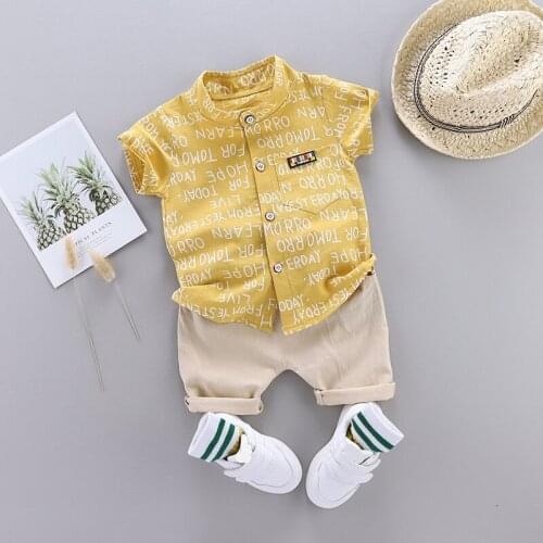 1-4Y Infant Boys Clothes Baby Summer Letter Shirt Set Print Short Sleeve Shirt + Pants for Infant Toddler Boy 2 PCS Kids Clothes