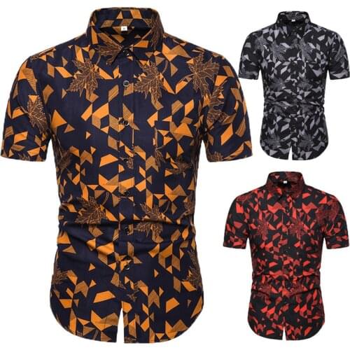 Hawaii Beach Short Sleeve Shirt Mens 2021 summer fashion geometric print tropical Aloha Shirt Mens party holiday shirt
