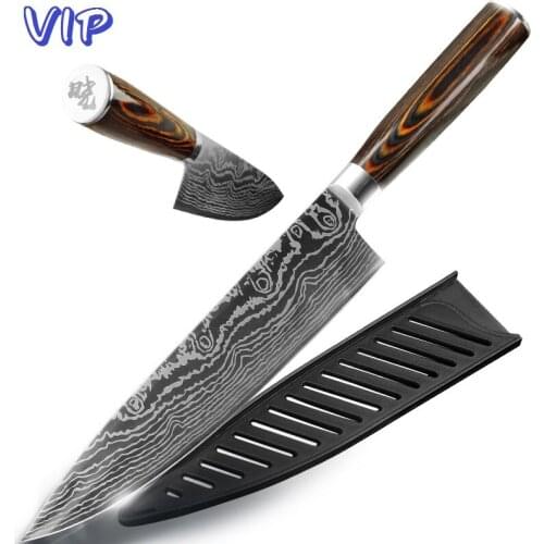 VIP Kitchen Knife 8 Inch Japanese Chef Knives 7CR17 440C High Carbon Stainless Steel Damascus Drawing Utility Santoku Set