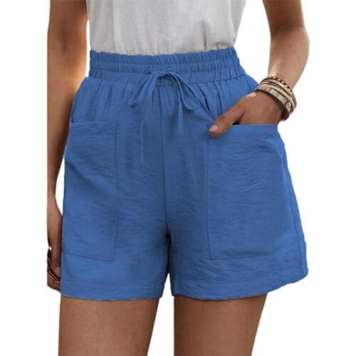 Summer Women Shorts Casual High Waist Wide Leg Pockets Female Shorts Solid Color Elastic Waist Loose Shorts Bottoms Plus Size