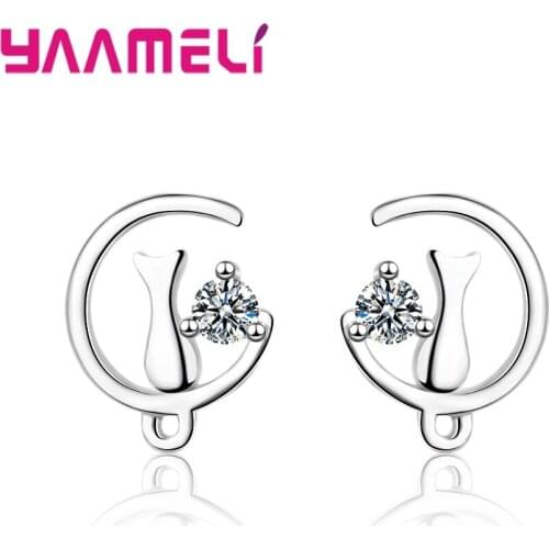 Hot Selling Simple New Style Trendy Moon Cat Loop Stud Earrings Stunnning CrystalJewelry For Women Lady Wife Beautiful Gifts