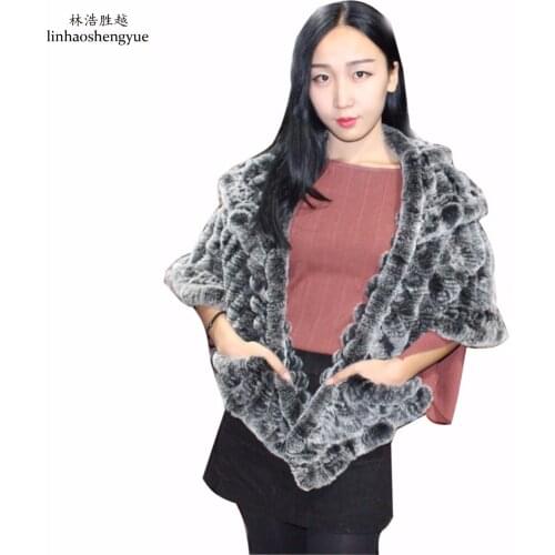 Linhaoshengyue 2017 natural fashion lady rabbit fur shawl