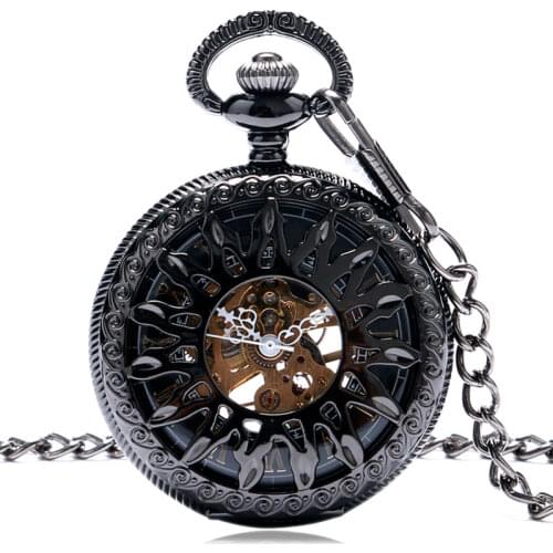 Steampunk Retro Hand Winding Mechanical Pocket Watches for Men Women Sun Case Hollow Case with FOB Chain Pendant Birthday Gifts