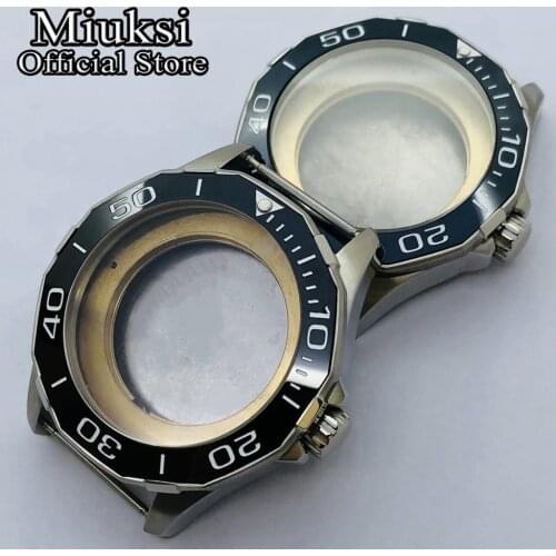 Miuksi 45mm silver stainless steel watch case blue/black ceramics bezel fit ETA 2836, Miyota 82series,Mingzhu 2813/3804 movement