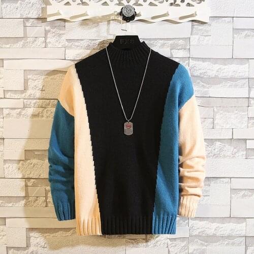 Fashion men hip-hop contrast color sweater bottoming shirt plus fat plus size sweaterr winter clothes knitted