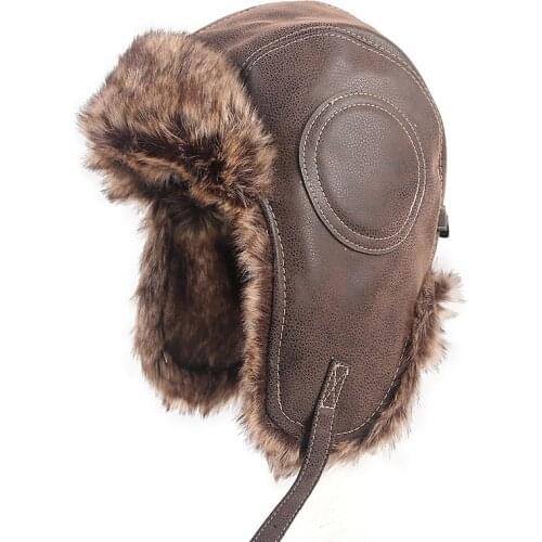 Ushanka trapper bomber Hat Men 2020 Winter Soft Leather Russian Soviet Earflap Pilot hats Gorro ruso Faux Fur Caps