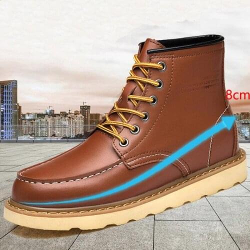 Invisible Hidden Heel 8CM Men Boots Height Increasing Mens Elevator Boot Winter Autumn Taller Insole Insert Mens Leather Boots
