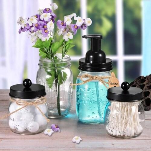 4Pcs Mason Jar Bathroom Accessories Set Foaming Hand Soap Dispenser Soap Dispenser Toothbrush Holder Cotton Swab Jar Decoration