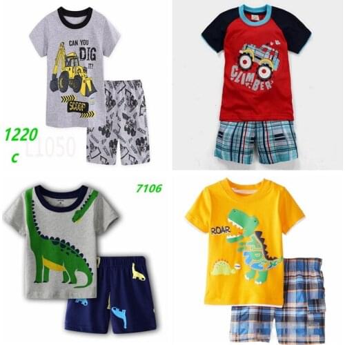Newest Boys Dinosaur Pajamas Sets Toddler Pyjamas Children Clothes Short Sleeve Sleepwear Kids Excavator Car Cotton Pijamas