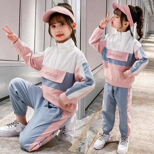 2021 New Teenager Active Suit Autumn Patchwork Tops Pants 2pcs Childrens Clothing Suits Long Sleeve Teen Girl Tracksuits