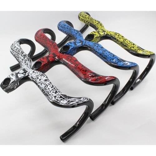 New arrival customized graffiti skulls Road bike 3K full carbon bicycle handlebar and stem integratived 7 colors Free shipping