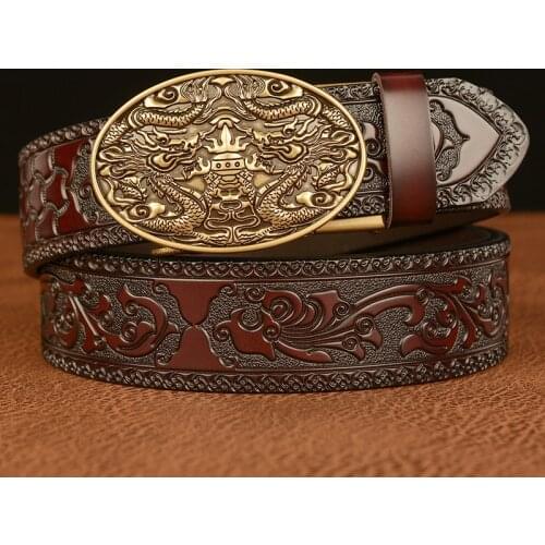 New Desgner Dragon Pattern Cow Leather Belts for Men Top Quality Business Men Belt Genuine Leather Automatic Buckle Belt
