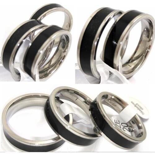 Bult lots 100PCS Black Enamel Stainless Steel Band Rings 6mm Width Men Jewelry Top Quality Comfortable Wedding Rings Wholesale